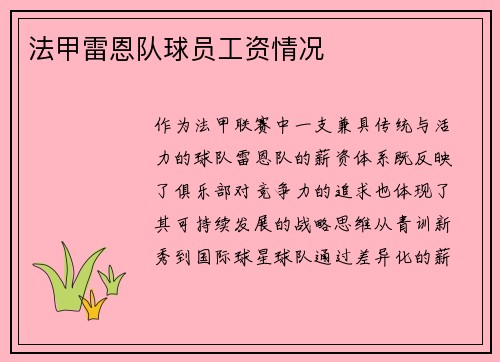 法甲雷恩队球员工资情况